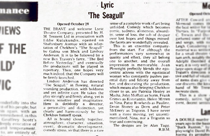 Clipping from the November 6, 1975 edition if The Stage