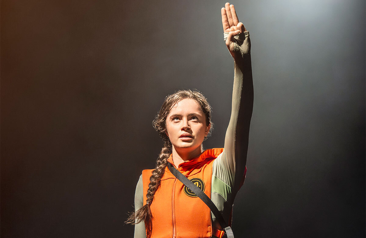 Mia Carragher in The Hunger Games at the Troubadour Canary Wharf, London. Photo: Johan Persson/Lionsgate Entertainment