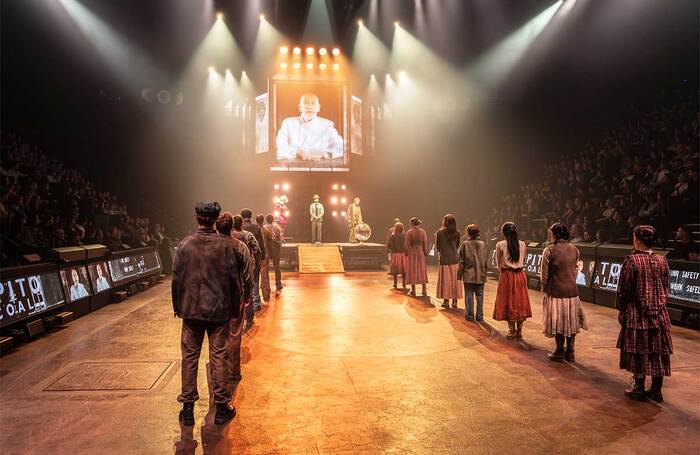 The cast of The Hunger Games – with John Malkovich on screen – at Troubadour Canary Wharf, London. Photo: Johan Persson/Lionsgate Entertainment The cast of The Hunger Games – with John Malkovich on screen – at Troubadour Canary Wharf, London. Photo: Johan Persson/Lionsgate Entertainment