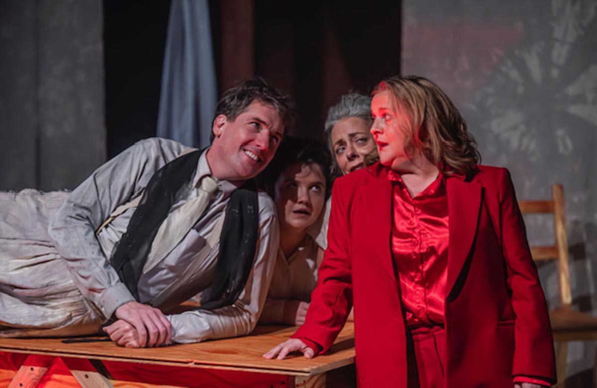 Chris Robinson, Emma Rose Creaner, Claire Lamont and Jo Donnelly in Faust-ish at Naughton Studio, Lyric Theatre, Belfast. Photo: Neil Harrison Chris Robinson, Emma Rose Creaner, Claire Lamont and Jo Donnelly in Faust-ish at Naughton Studio, Lyric Theatre, Belfast. Photo: Neil Harrison