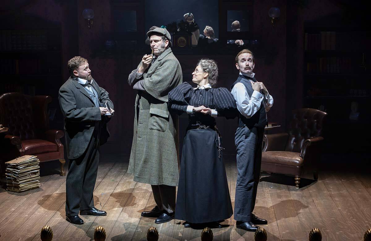 John Kearns, Humphrey Ker, Margaret Cabourn-Smith and David Reed in Sherlock Holmes and the 12 Days of Christmas at Birmingham Rep. Photo: Pete Le May