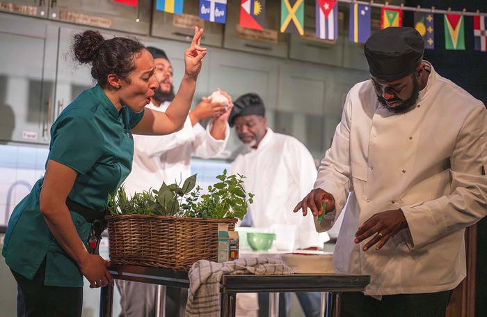 Aim&eacute;e Powell, Corey Weekes, David Webber and Darrel Bailey in After Sunday at Bush Theatre, London. Photo: Nicola Young