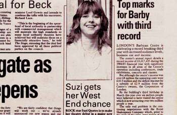 Suzi Quatro’s theatre debut – 40 years ago in The Stage