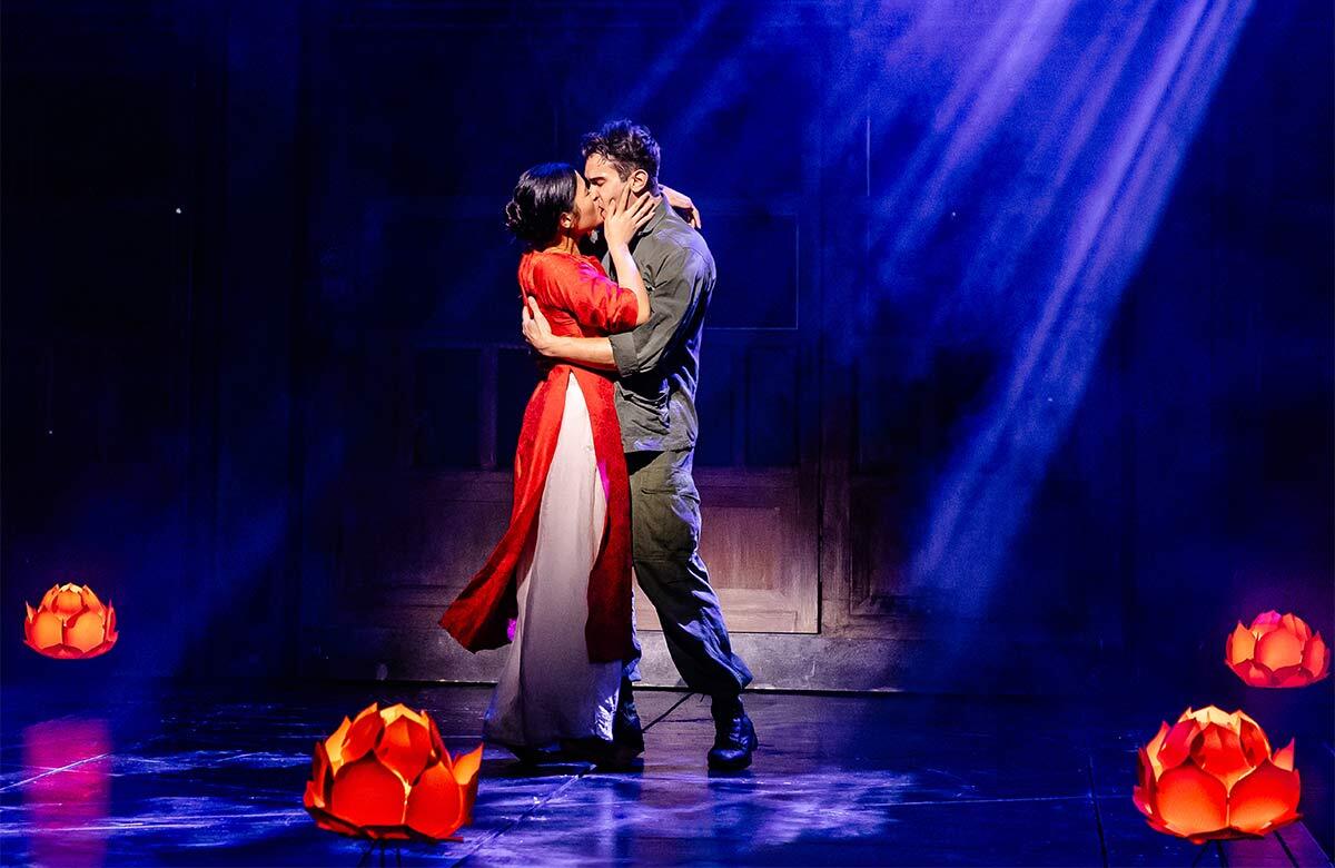 Julianne Pundan and Jack Kane in Miss Saigon at the Palace Theatre, Manchester. Photo: Danny Kaan.