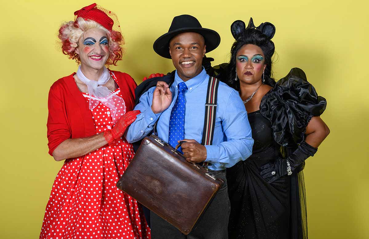 Dick Whittington and His Catford Cat cast members Justin Brett, Durone Stokes and Natasha Lewis. Photo: Steve Ullathorne