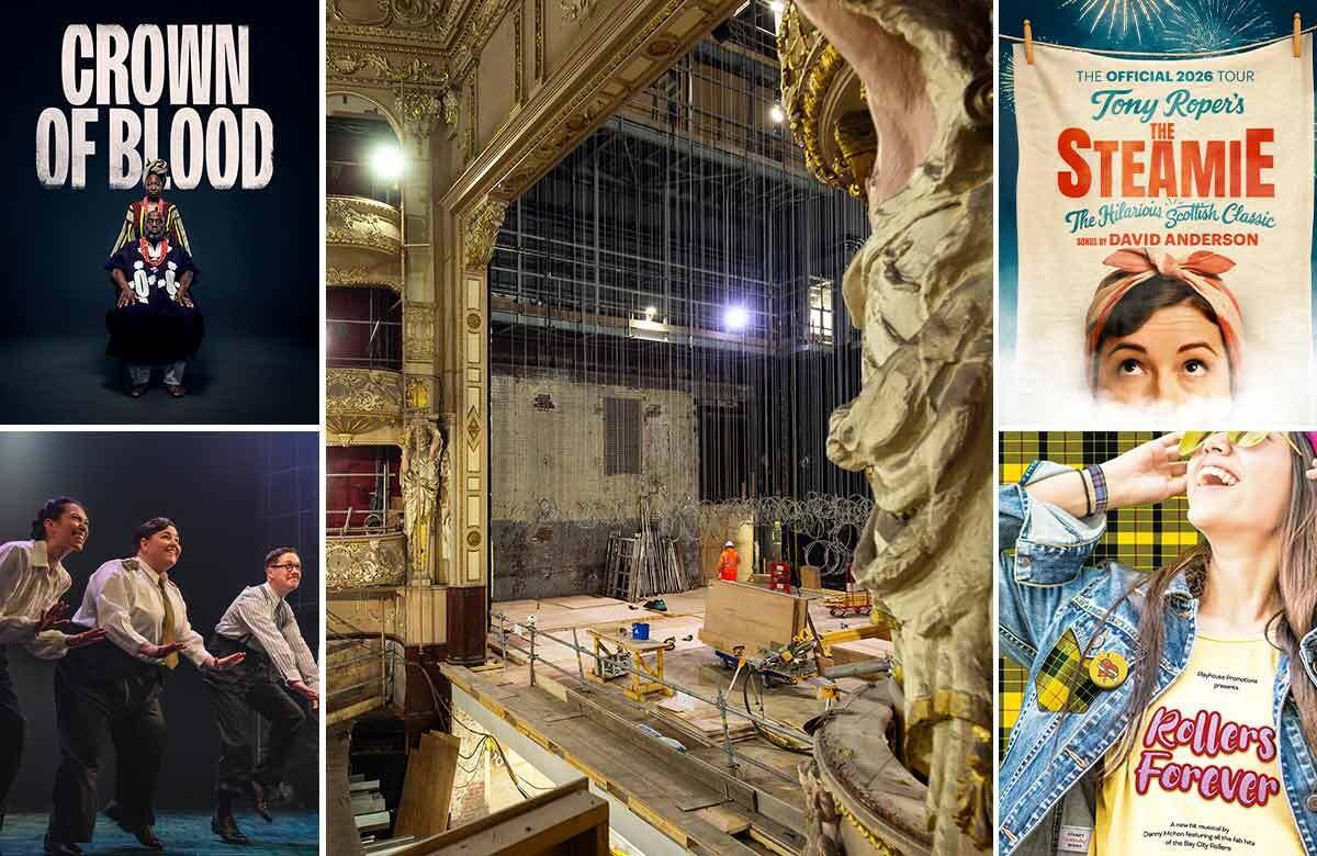 Shows at the refurbished King&rsquo;s Theatre, Edinburgh, will include (clockwise from top left) Crown of Blood, The Steamie, Rollers Forever and Operation Mincemeat. Photos: Anneleen Lindsay/Matt Crockett