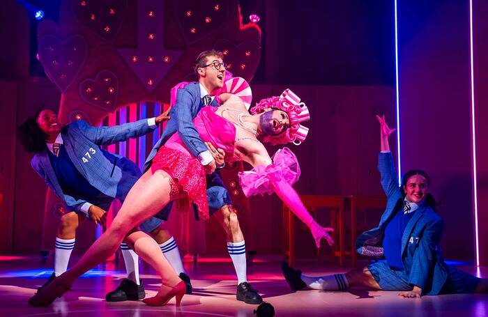 John Partridge, Joey James, Sam Harrison and Sienna Widd in Jack and the Beanstalk at Lyric Hammersmith, London. Photo: Tristram Kenton