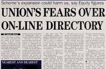 Equity threat to Spotlight – 25 years ago in The Stage