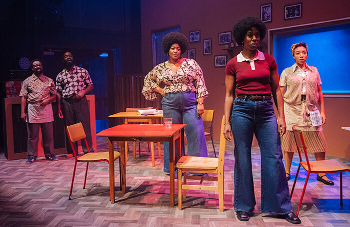 Rochelle Rose, Veronica Carabai, Chant&eacute; Faucher, (behind) Gerel Falconer and Alexander Bellinfantie in Black Power Desk. Photo: Helen Murray