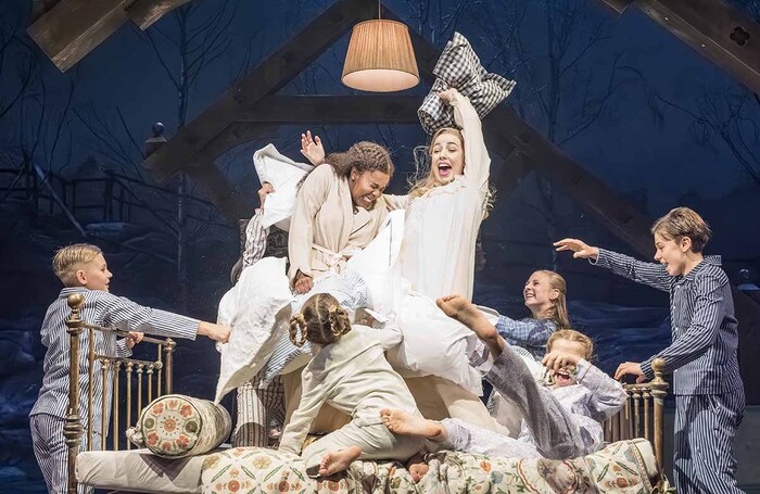 Theodore Traat, Aviva Tulley, Molly Lynch, Isla Granville, Matilda Hennessy and Leo Hollingsworth in The Sound of Music at Curve, Leicester. Photo: Marc Brenner
