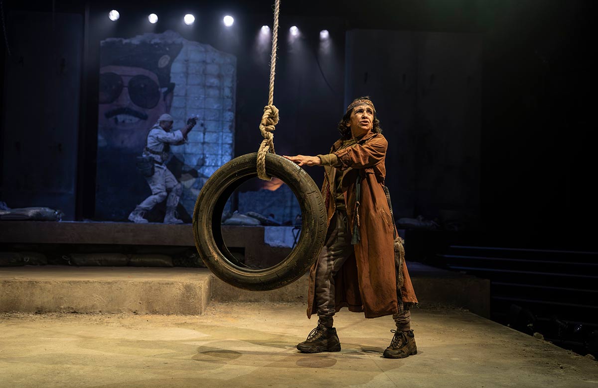 Kathryn Hunter and (behind) Arinze Kene in Bengal Tiger at the Baghdad Zoo at the Young Vic Theatre, London. Photo: Ellie Kurttz