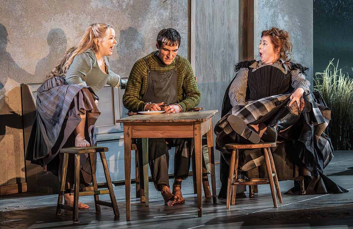 Nicola Coughlan, Eanna Hardwicke and Siobhan McSweeney in The Playboy of the Western World at the Lyttelton Theatre, National Theatre, London. Photo: Marc Brenner