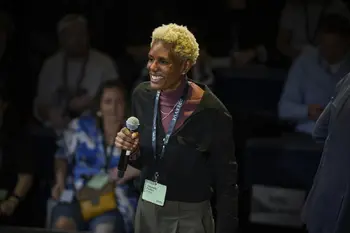 Amanda Parker speaking on stage