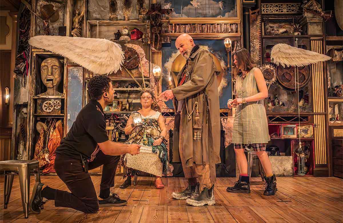 Joshua Griffin, Naomi Wirthner, Tim Crouch and Sophie Steer in The Tempest at the Sam Wanamaker Playhouse, Shakespeare&rsquo;s Globe, London. Photo: Marc Brenner