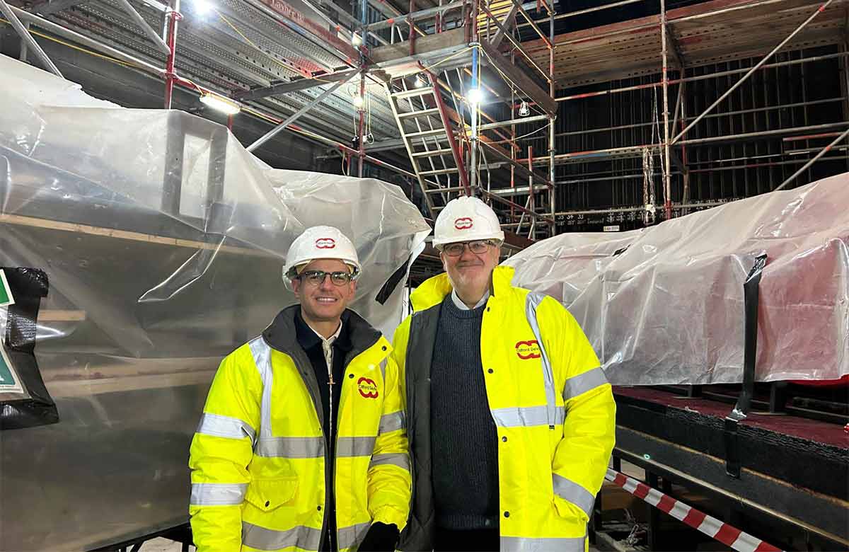 Orchard Theatre's Tal Rosen and Jeremy Kite of Dartford Borough Council inside the partially redeveloped venue. Photo: Katie Chambers