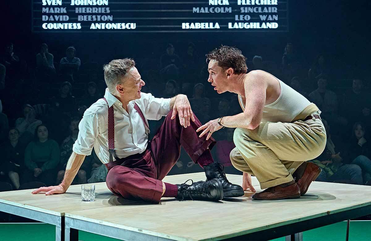 Ben Daniels and Laurie Kynaston in Man and Boy at the Dorfman Theatre, National Theatre, London. Photo: Manuel Harlan Ben Daniels and Laurie Kynaston in Man and Boy at the Dorfman Theatre, National Theatre, London. Photo: Manuel Harlan