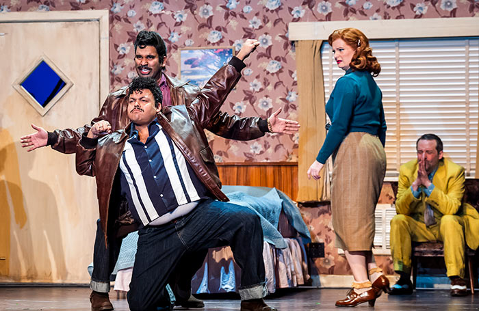 Darwin Prakash, Joshua Blue, Lucy Crowe and Andrew Foster-Williams in Cos&igrave; Fan Tutte at the London Coliseum. Photo: Tristram Kenton