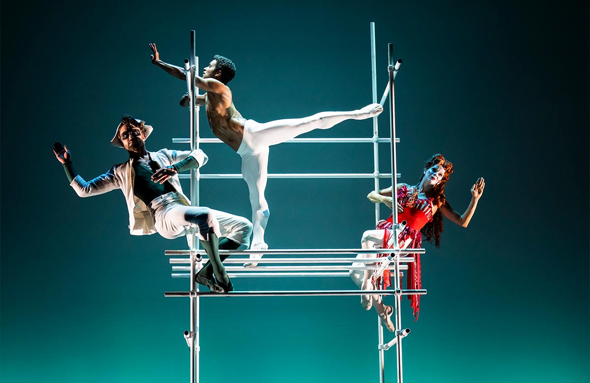 Matthew Ball, Marcelino Samb&eacute; and Mayara Magri in Pierrot Lunaire at the Linbury Theatre, Royal Opera House, London. Photo: Tristram Kenton