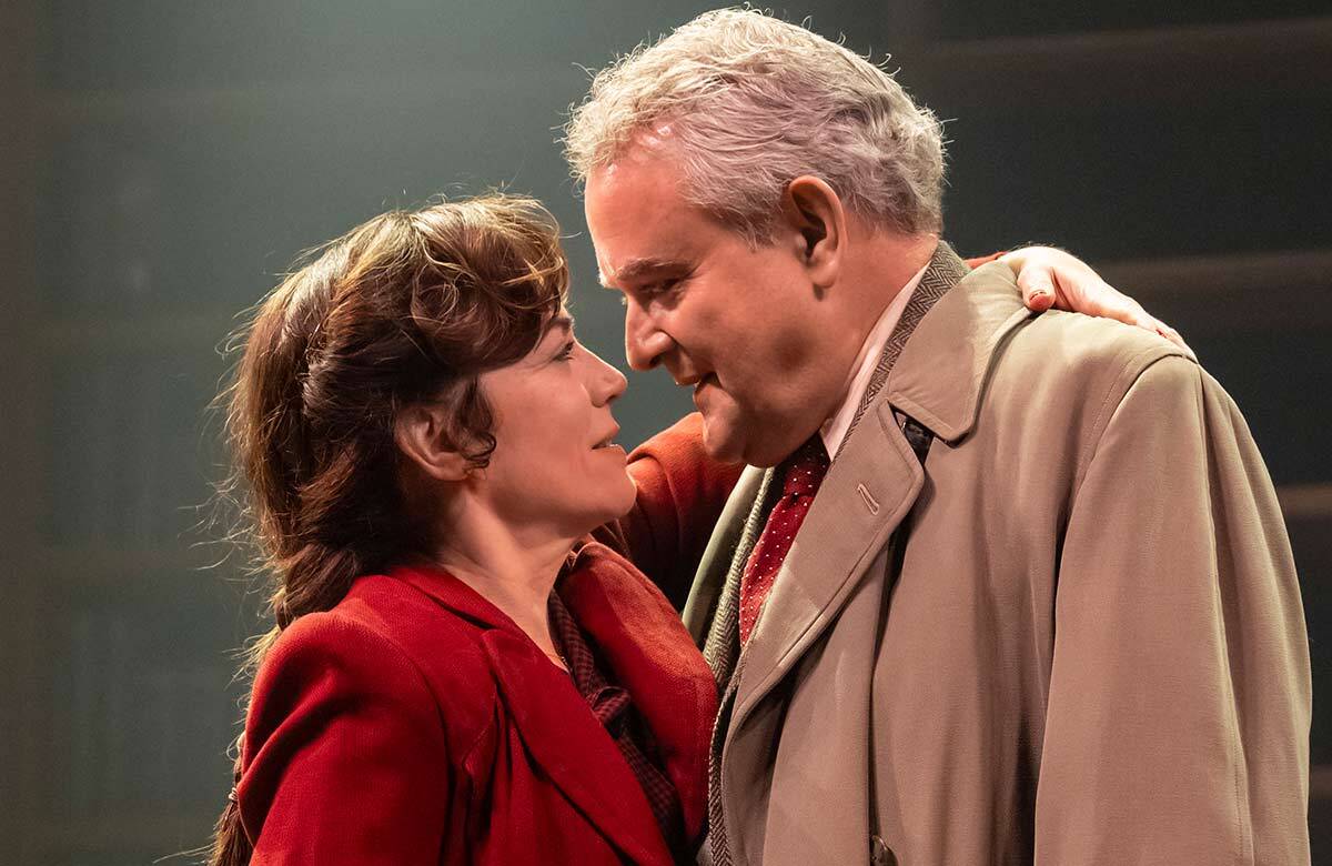 Maggie Siff and Hugh Bonneville in Shadowlands at the Aldwych Theatre, London. Photo: Johan Persson Maggie Siff and Hugh Bonneville in Shadowlands at the Aldwych Theatre, London. Photo: Johan Persson