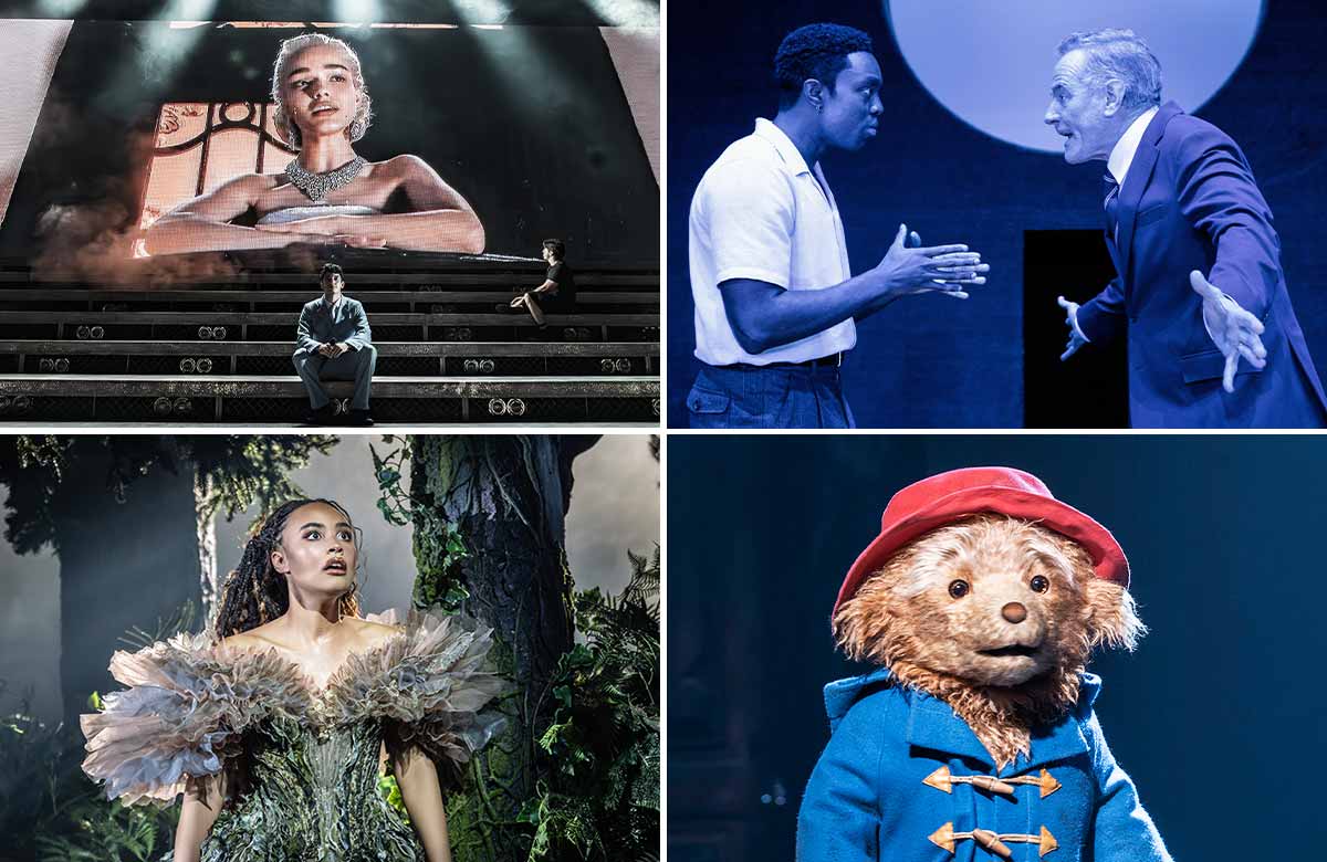 Clockwise from top left: Evita, All My Sons, Paddington the Musical and Into the Woods. Photos: Marc Brenner/Jan Versweyveld/Johan Persson