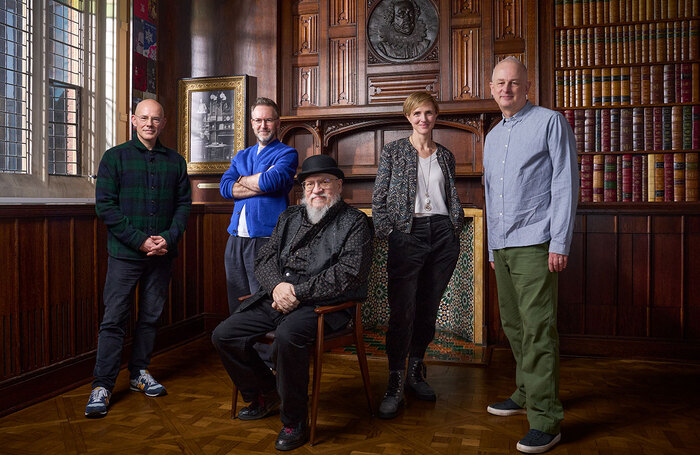 Royal Shakespeare Company co-artistic directors Daniel Evans and Tamara Harvey with writer Duncan Macmillan, director Dominic Cooke and novelist George R.R. Martin