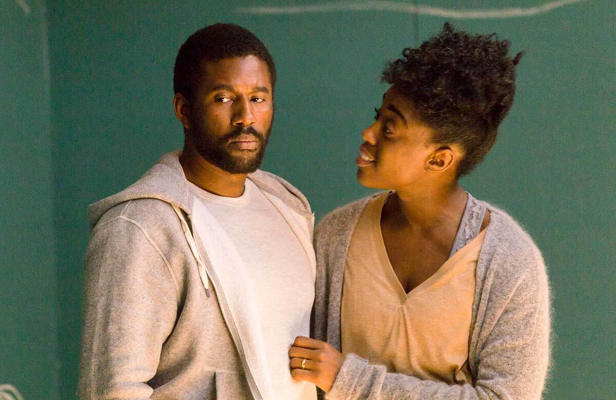 Gershwyn Eustache Jnr and Lashana Lynch in debbie tucker green&rsquo;s a profoundly affectionate, passionate devotion to someone (-noun) at Royal Court, London (2017). Photo: Stephen Cummiskey