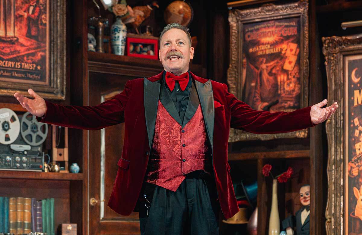 Rufus Hound in The Mesmerist at the Watford Palace Theatre. Photo: DMLK Video