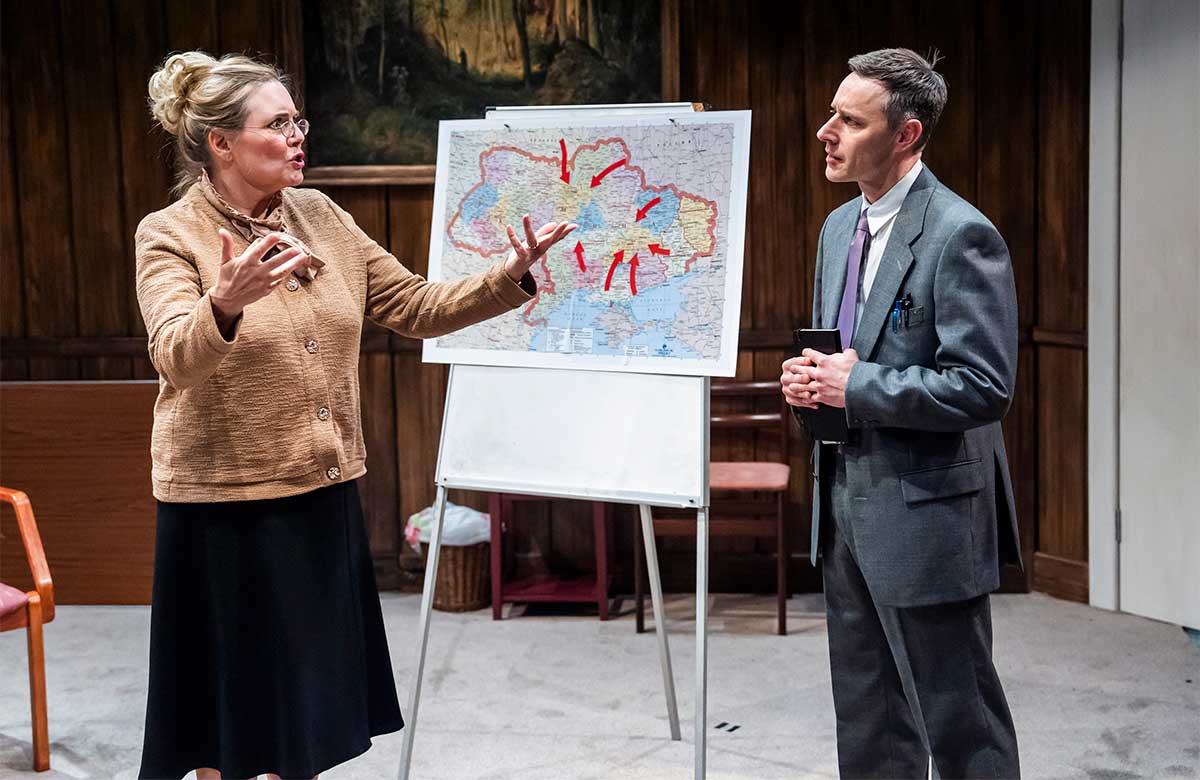Sally Giles and Ian Bonar in Five Day War, part of Ukraine Unbroken, at the Arcola Theatre, London. Photo: Tristram Kenton