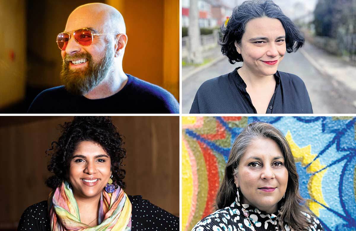 Clockwise from top left: David Adjmi (photo: Will Butler), Pelin Başaran, Pooja Ghai and Natasha Kathi-Chandra Clockwise from top left: David Adjmi (photo: Will Butler), Pelin Başaran, Pooja Ghai and Natasha Kathi-Chandra