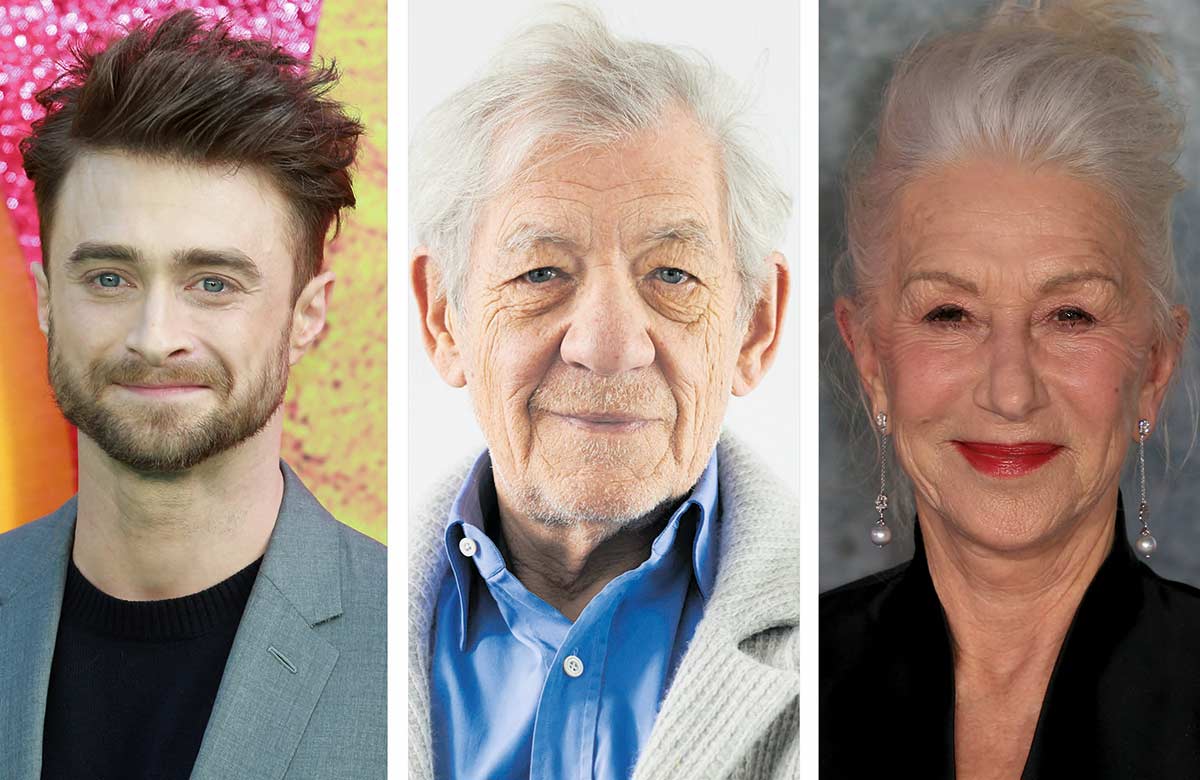 Daniel Radcliffe, Ian McKellen and Helen Mirren. Photos: Jack McGuire / Fred Duval/Shutterstock