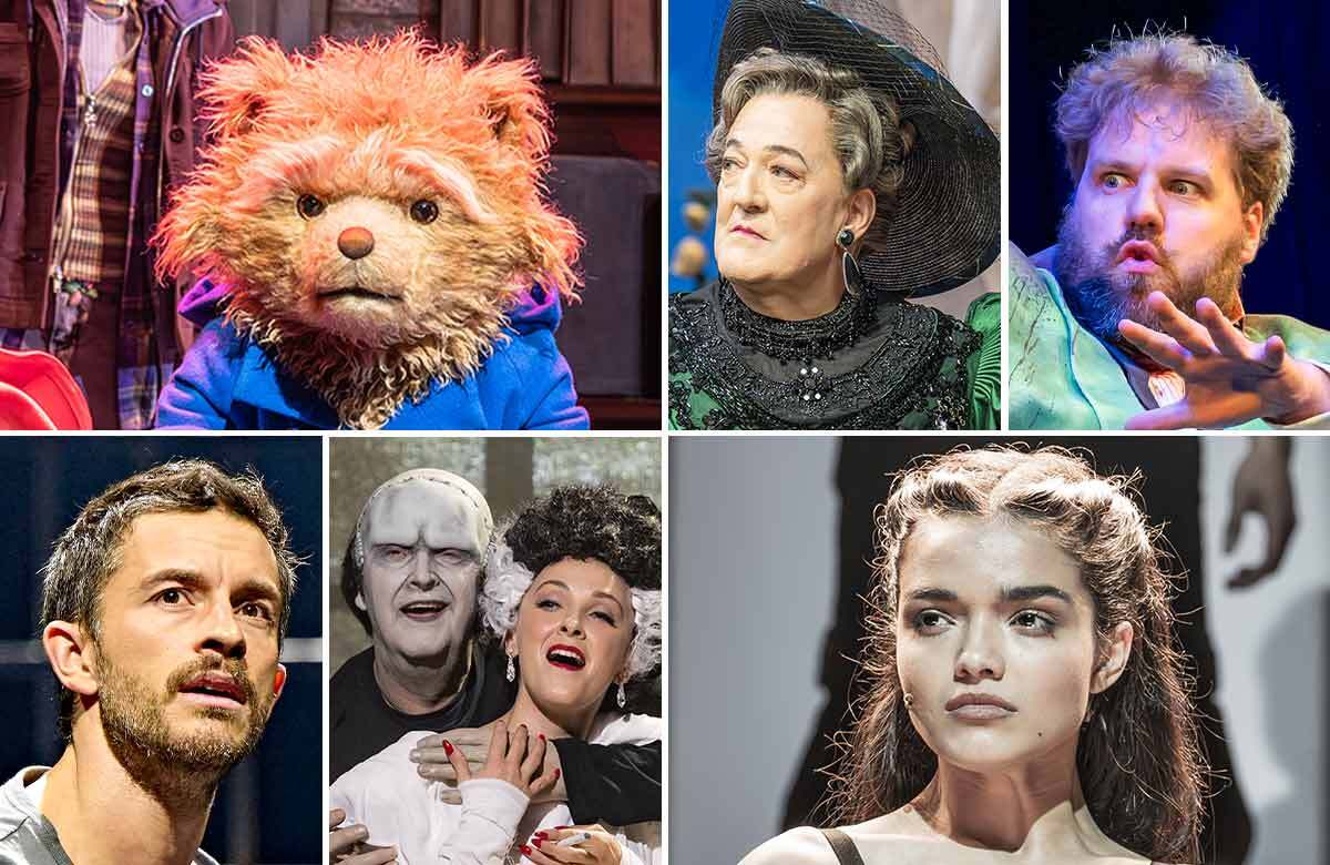 Paddington the Musical, The Importance of Being Earnest, The Comedy About Spies, Evita, Young Frankenstein and Richard II. Photos: Johan Persson/Marc Brenner/Tristram Kenton/Mark Senior/Manuel Harlan