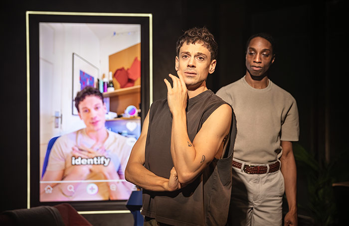 Jack Gittins, Jean-Luke Worrell and Matthew Jordan in Aggy at Park Theatre, London. Photo: Craig Fuller Jack Gittins, Jean-Luke Worrell and Matthew Jordan in Aggy at Park Theatre, London. Photo: Craig Fuller