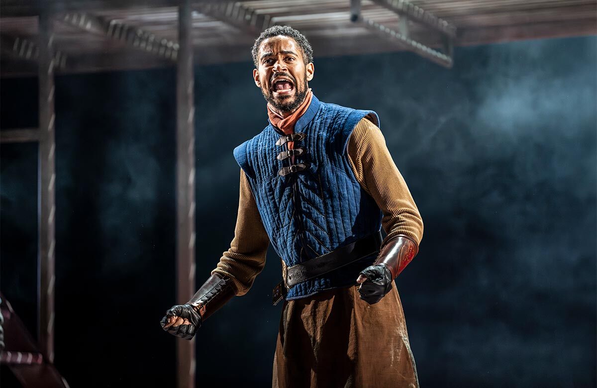 Alfred Enoch in Henry V at the Royal Shakespeare Theatre, Stratford-upon-Avon. Photo: Johan Persson