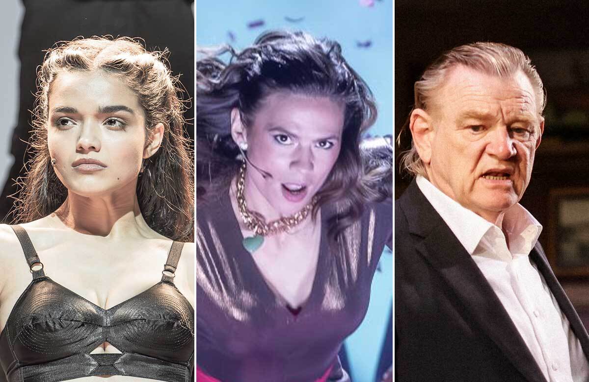 Rachel Zegler in Evita, Hayley Atwell in&nbsp;Much Ado About Nothing and Brendan Gleeson in&nbsp;The Weir. Photo: Marc Brenner/Rich Gilligan