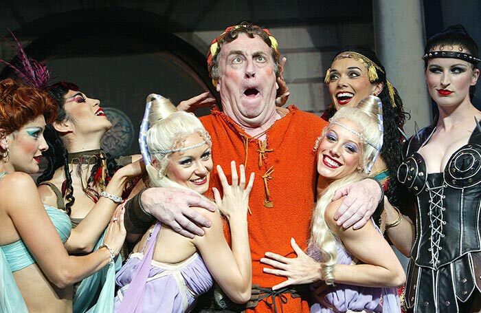 Desmond Barrit in A Funny Thing Happened on the Way to the Forum at the National Theatre (2004). Photo: Tristram Kenton Desmond Barrit in A Funny Thing Happened on the Way to the Forum at the National Theatre (2004). Photo: Tristram Kenton