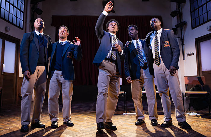 Rabi Kond&eacute;, Khalid Daley, Michael Ahomka-Lindsay, Freddie MacBruce and Terique Jarrett in Choir Boy at Stratford East. Photo: Mark Senior
