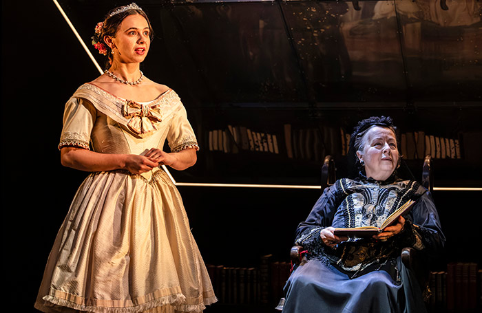 Jessica Rhodes and Amanda Boxer in Victoria: A Queen Unbound at the Watermill Theatre, Newbury. Photo: Pamela Raith