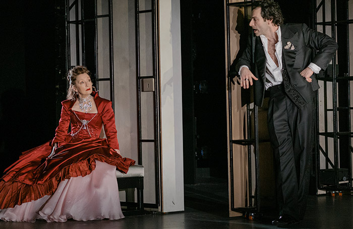 Aidan Turner and Lesley Manville in Les Liaisons Dangereuses at the National Theatre, London. Photo: Sarah Lee