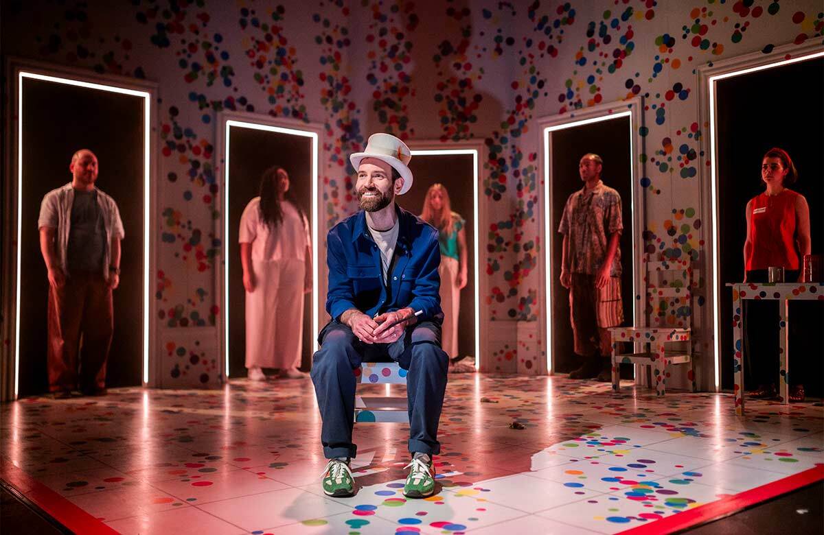 Tom England and company in Party Season at the Royal and Derngate, Northampton. Photo: Paul Blakemore