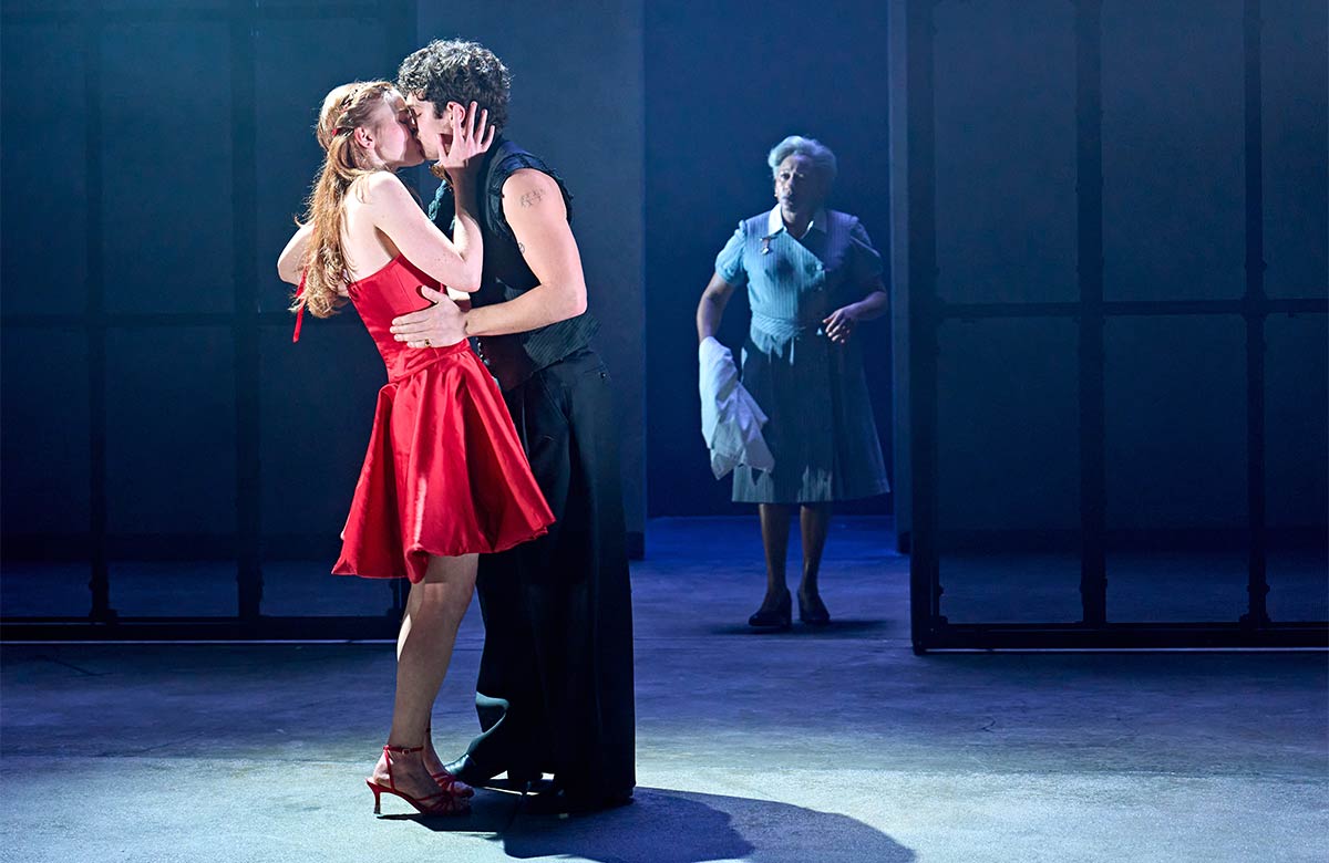 Sadie Sink, Noah Jupe and Clare Perkins in Romeo and Juliet at the Harold Pinter Theatre, London. Photo: Manuel Harlan