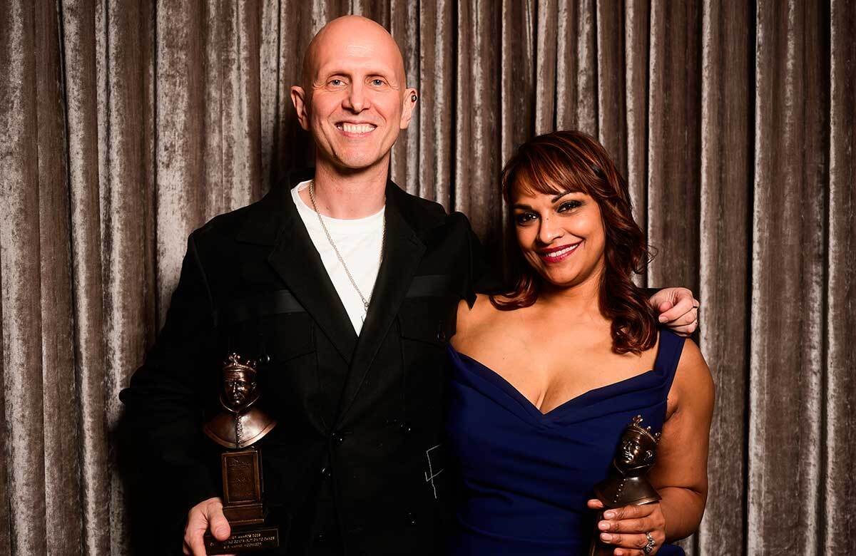 Wayne McGregor and Danielle de Niese, the outstanding contribution winners at the Olivier Awards 2026 with Cunard nominee celebration. Photo: Charlie Flint
