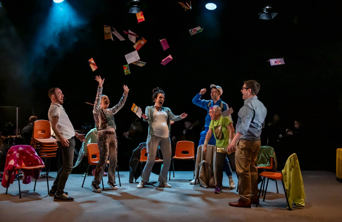 The cast of GROUP! at the Lyric Theatre, Belfast. Photo: Neil Harrison