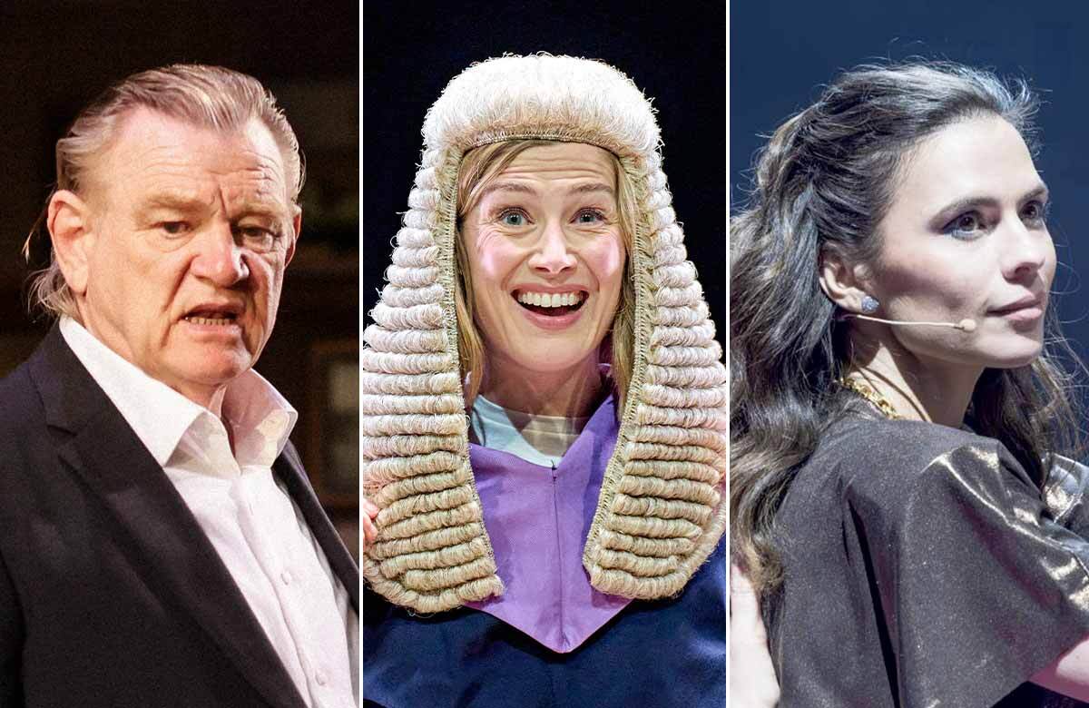 Brendan Gleeson in The Weir, Rosamund Pike in Inter Alia and Hayley Atwell in Much Ado About Nothing. Photos: Rich Gilligan/Manuel Harlan/Marc Brenner