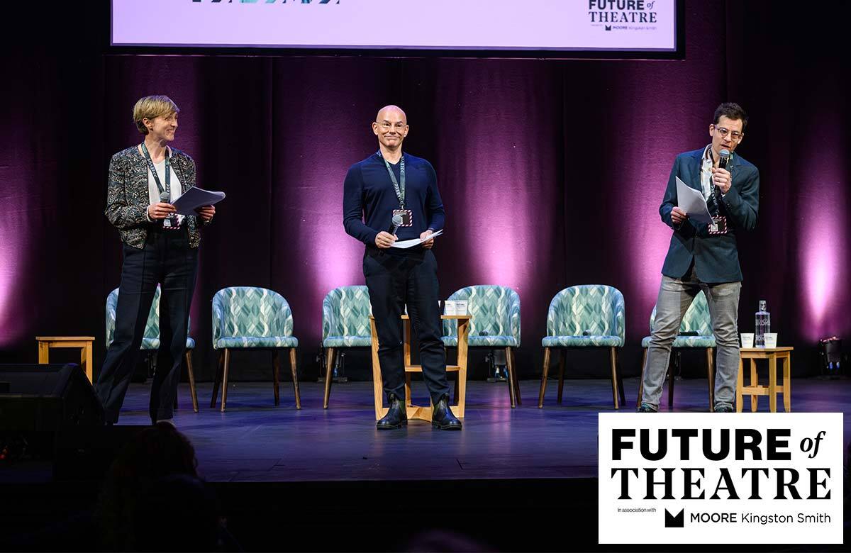 RSC leaders Tamara Harvey, Daniel Evans and Andrew Leveson at The Stage's Future of Theatre conference 2026. Photo: David Monteith-Hodge