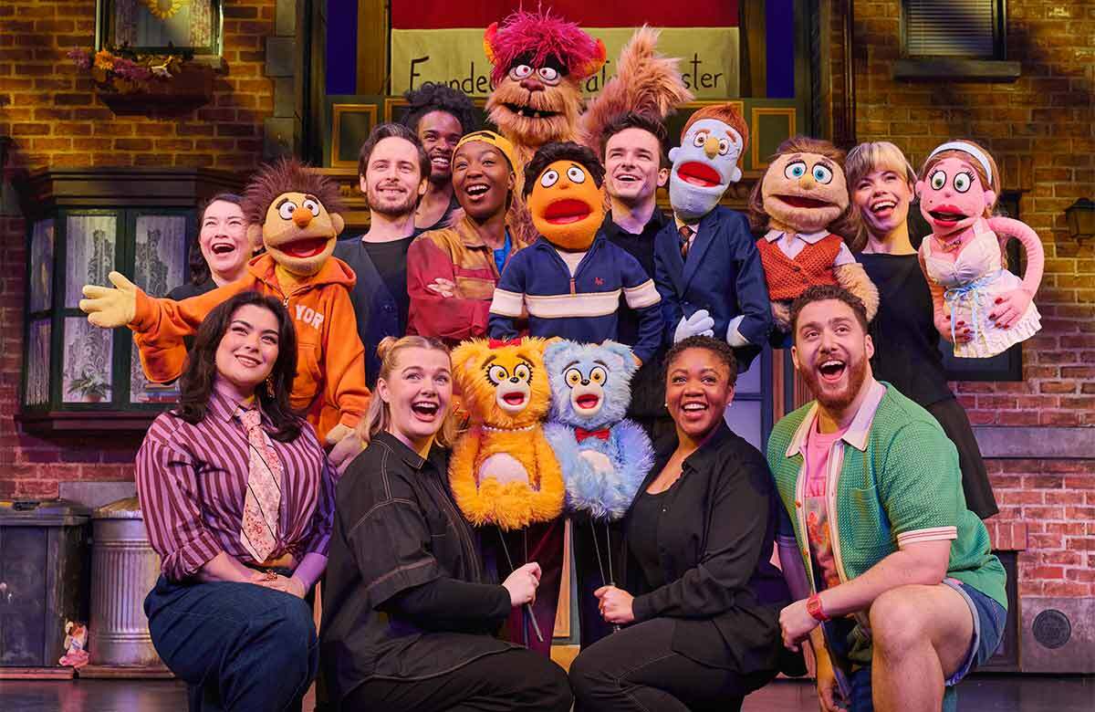 The company of Avenue Q at Shaftesbury Theatre, London. Photo: Matt Crockett