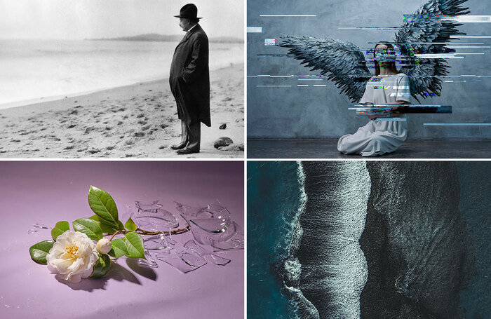 Artwork for the English National Opera's upcoming slate of shows. From top left: Einstein on the Beach, Angel's Bone, La Traviata and Breaking the Wave