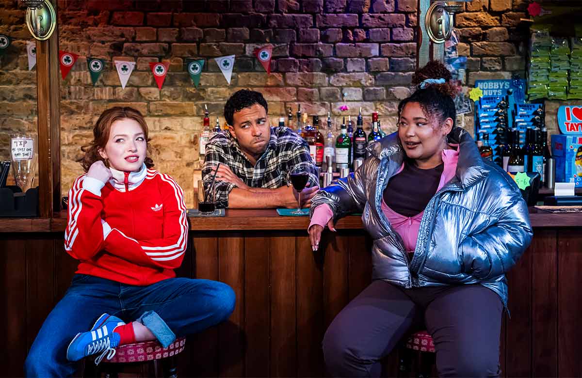 Rowan Robinson, Aaron Anthony and Olivia Forrest in Heart Wall at the Bush Theatre, London. Photo: Tristram Kenton