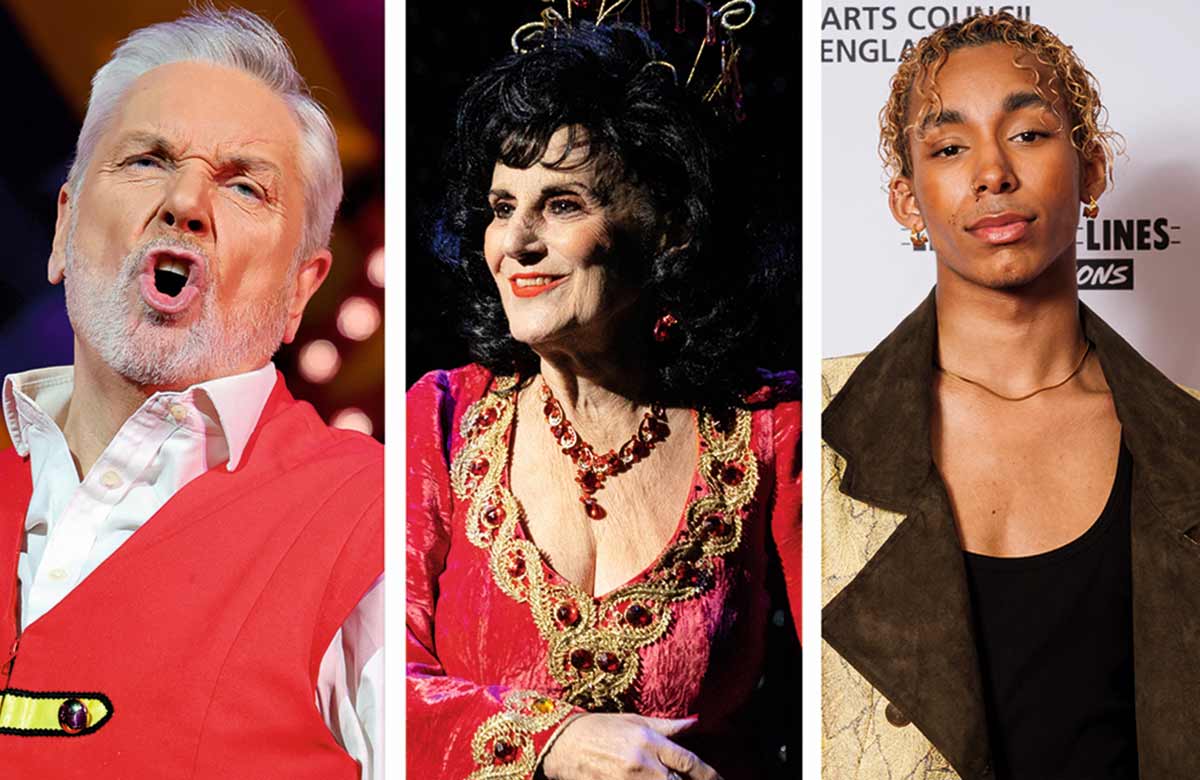 Brian Conley in Goldilocks and the Three Bears at Milton Keynes, Lesley Joseph in Snow White and the Seven Dwarfs at the New Victoria Theatre in Woking and Jeevan Braich at The Stage Debut Awards in 2025. Photos: Barry Rivett/Ian Olsson/Alex Brenner