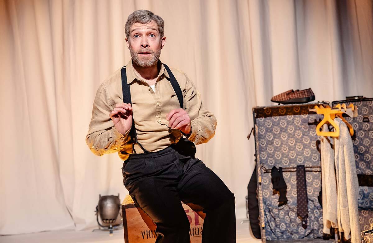 Zeb Soanes in Two Halves of Guinness at Park Theatre, London. Photo: Danny Kaan