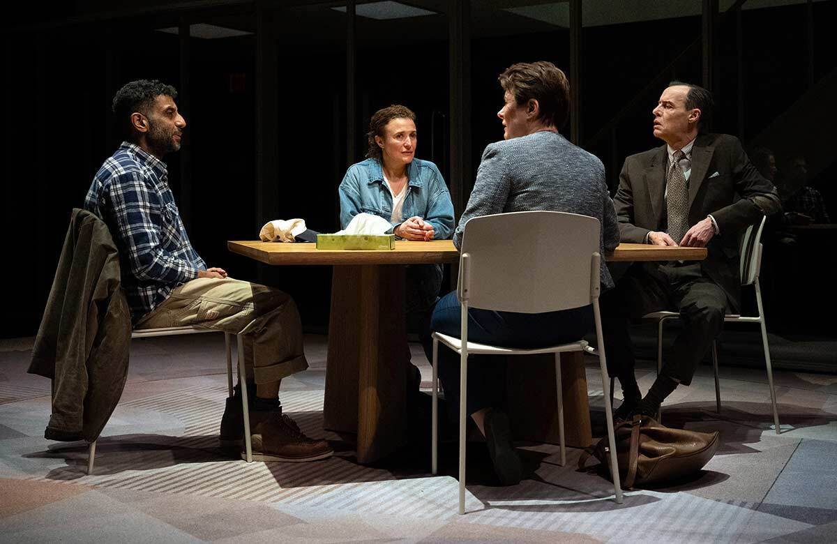 Adeel Akhtar, Lyndsey Marshal, Monica Dolan and Paul Hilton in Mass at the Donmar Warehouse, London. Photo: Richard Hubert Smith